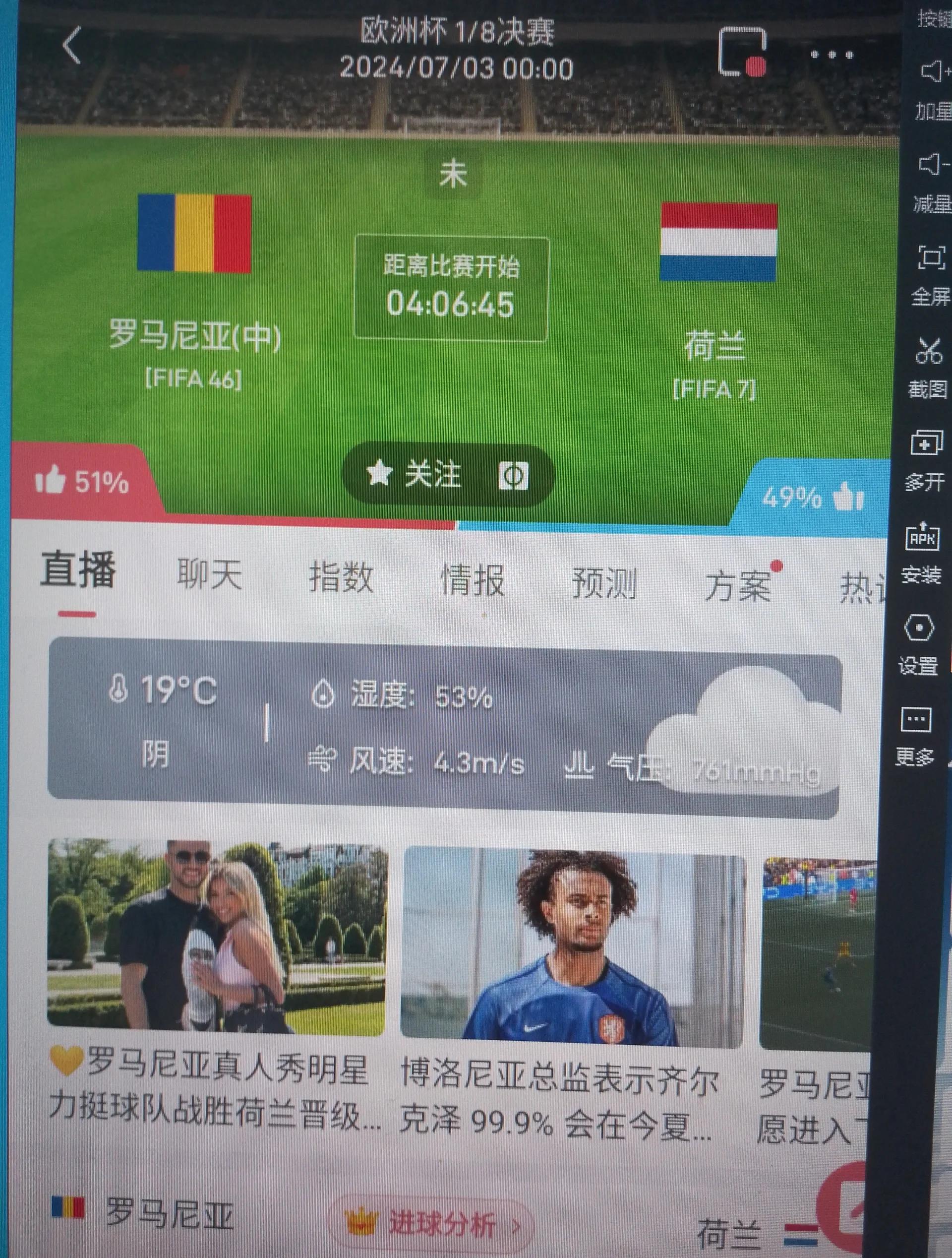 荷兰战胜罗马尼亚，晋级8强